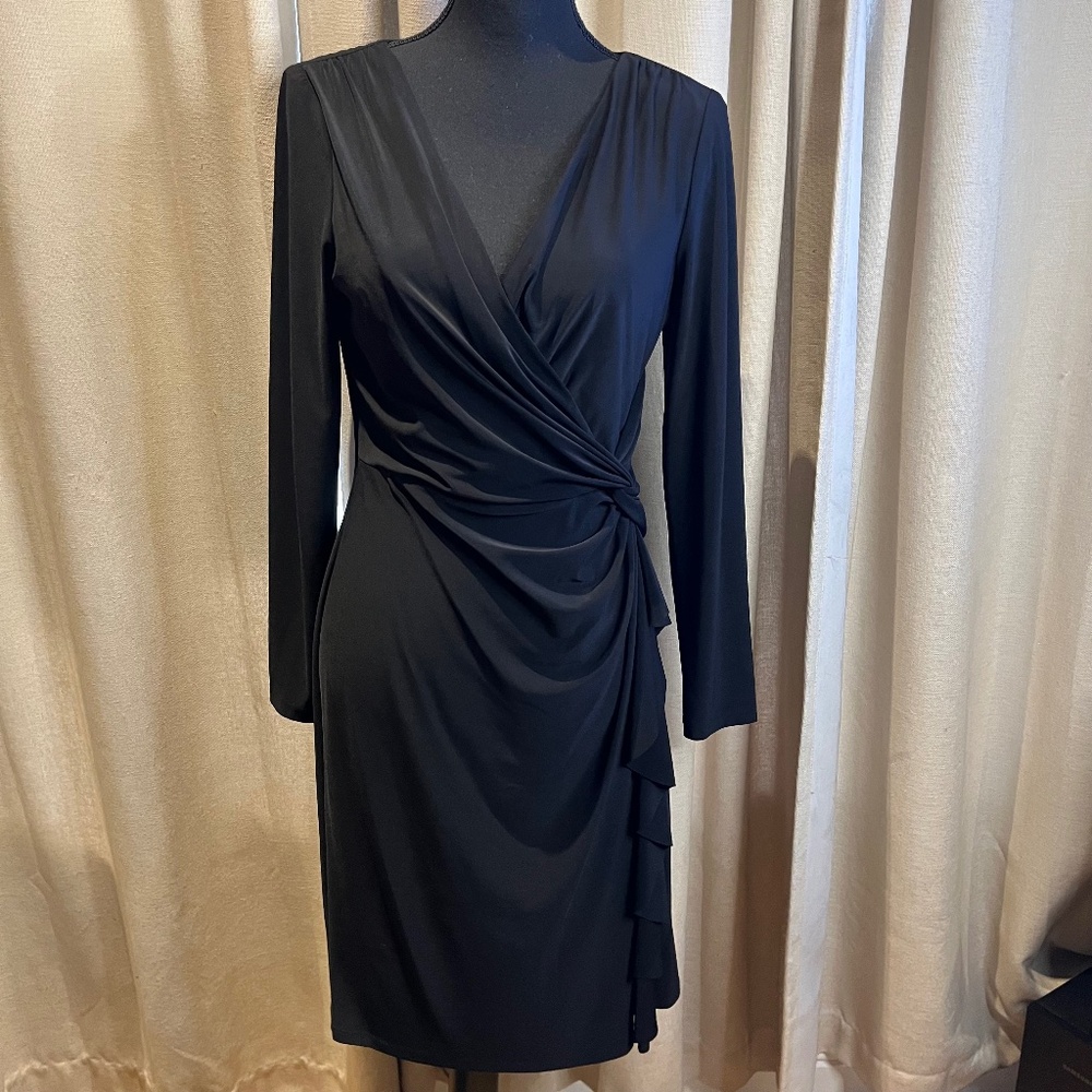 Lauren Ralph Lauren Black Faux Wrap Dress Size 10